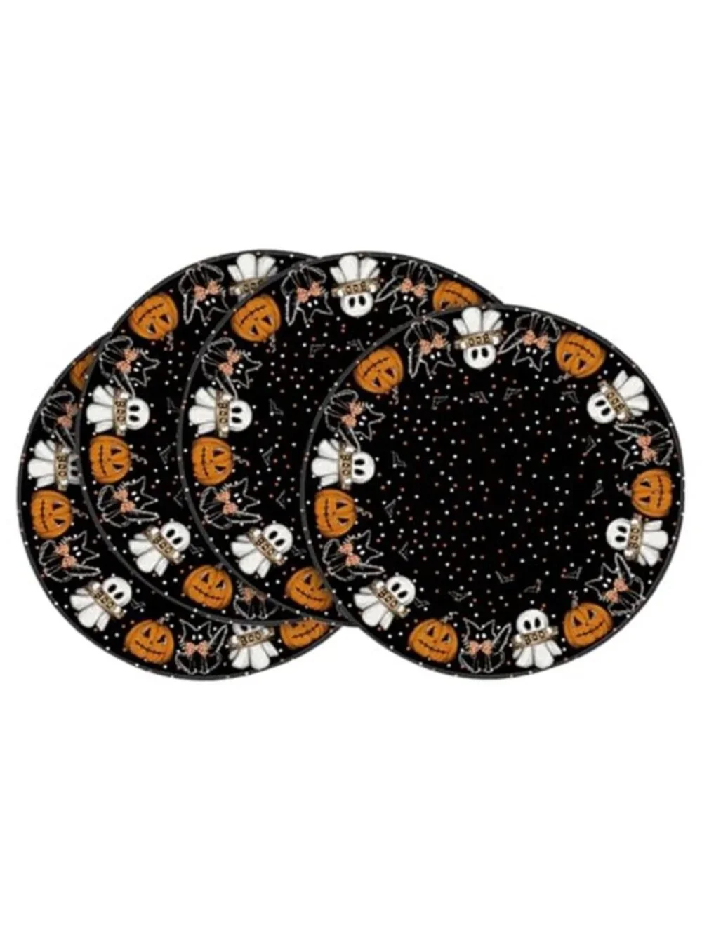 Set of 4 Ghost Cat Halloween Round Placemats Table Mats, 14 Inch